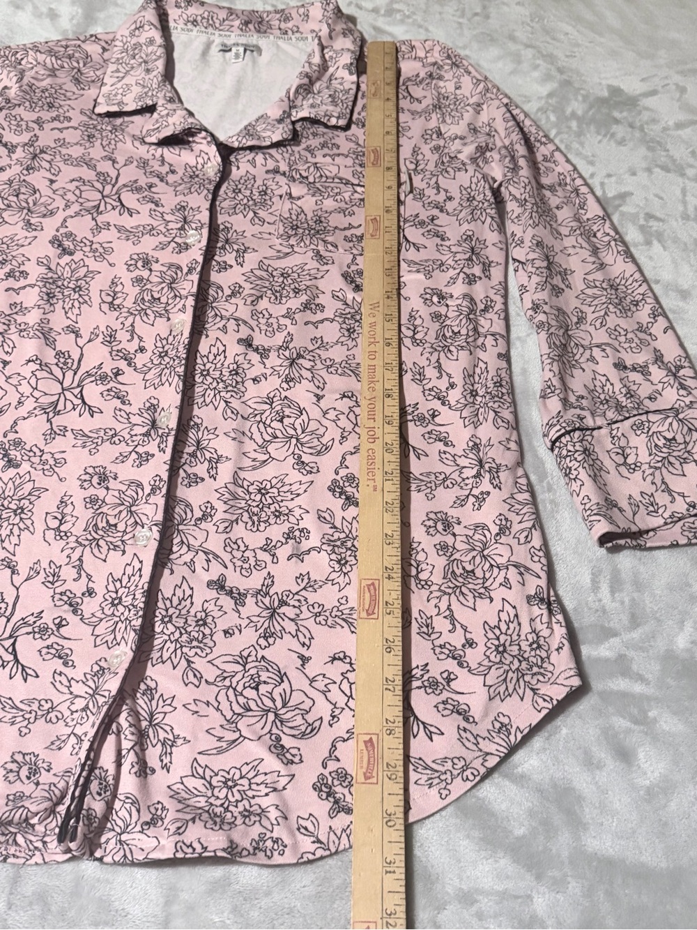 Thalia Sodi Pink Floral Button-Front Sleep Shirt with Contrast Piping - Picture 6 of 7